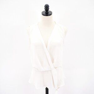 DAMAGED Timing Large White Wrap Blouse Belted V-Neck Sleeveless‎ Polyester